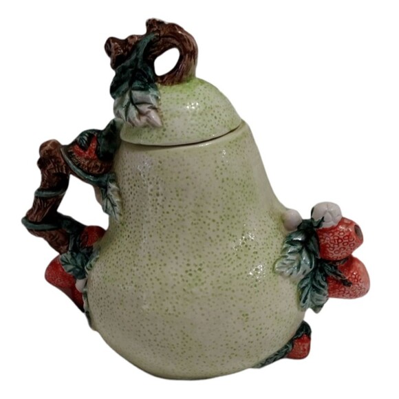 VTG Pear Floral Teapot With Lid Green Fruit Vine  Heritage Mint Collectibles - Picture 3 of 6